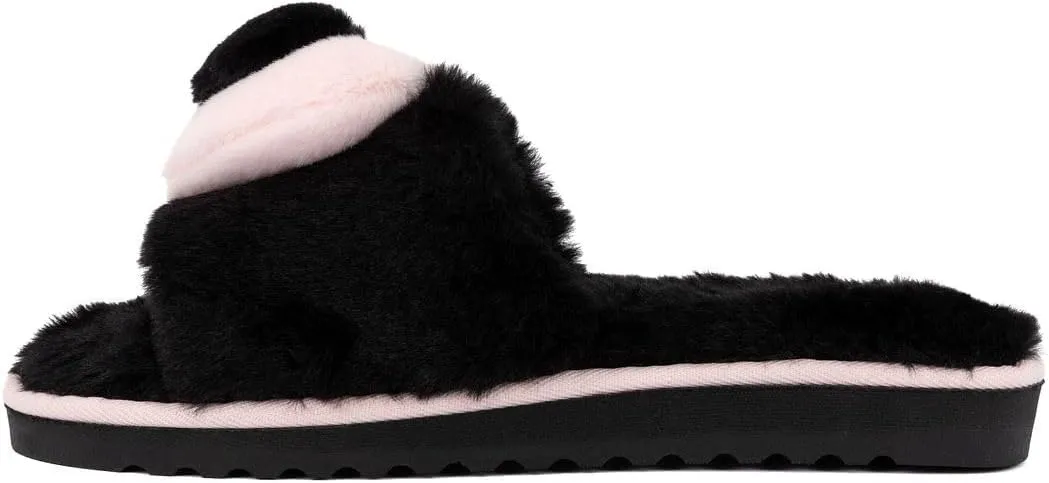 Juicy Couture Women's Faux Fur Slide Sandal Slippers, Open Toe, Comfortable Indoor Outdoor House Shoes