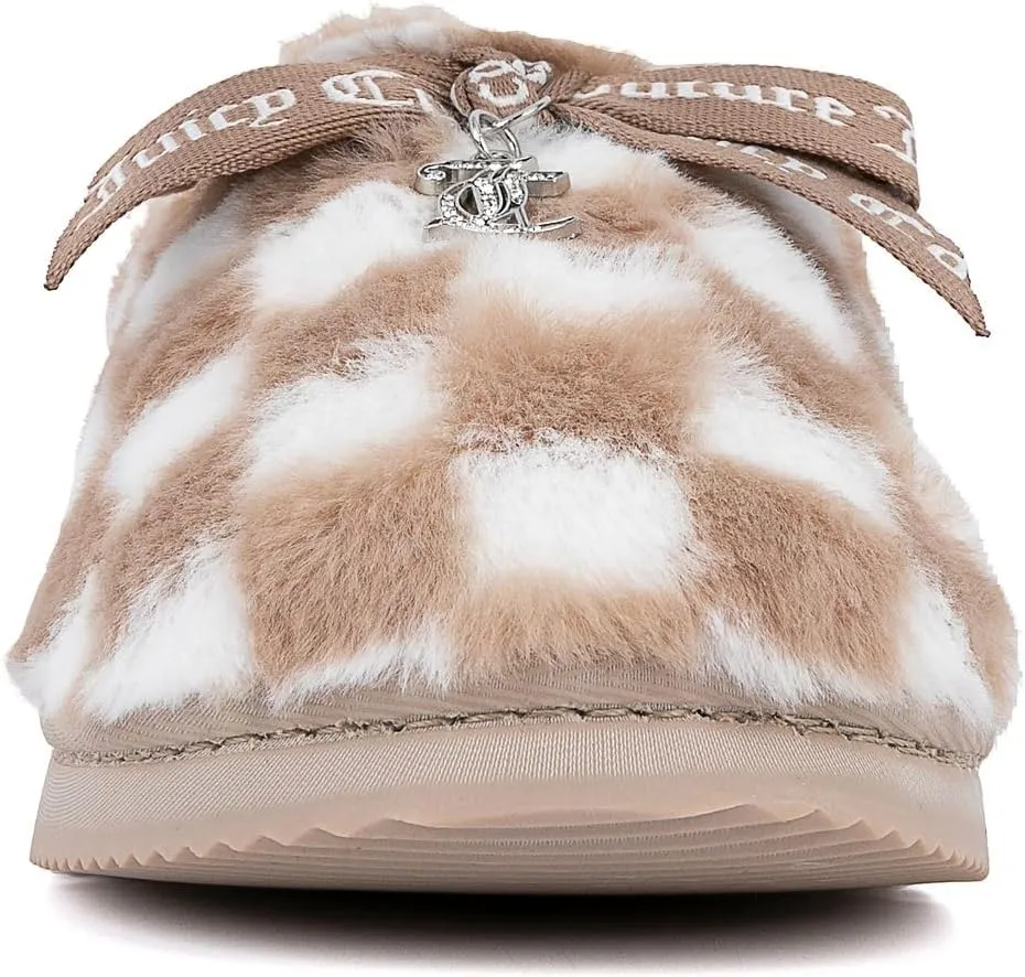 Juicy Couture Women's Faux Fur Slippers – Fuzzy Closed-Toe, Fluffy Winter House Shoes, Comfortable Slip-Ons