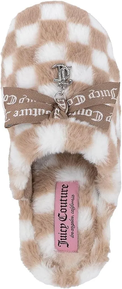Juicy Couture Women's Faux Fur Slippers – Fuzzy Closed-Toe, Fluffy Winter House Shoes, Comfortable Slip-Ons
