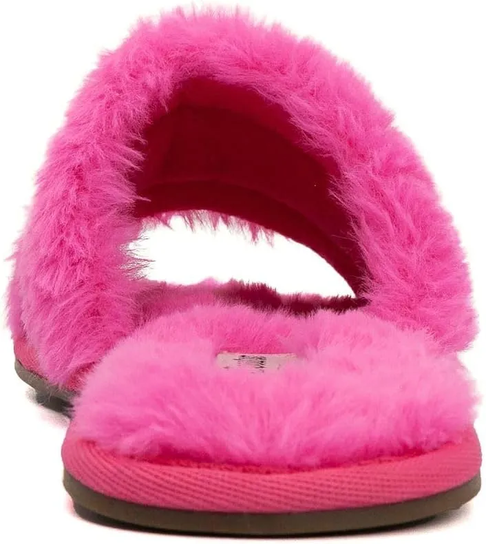 Juicy Couture Women's Plush Faux Fur Slippers – Cozy Open-Toe Slides, Soft Indoor/Outdoor House Shoes