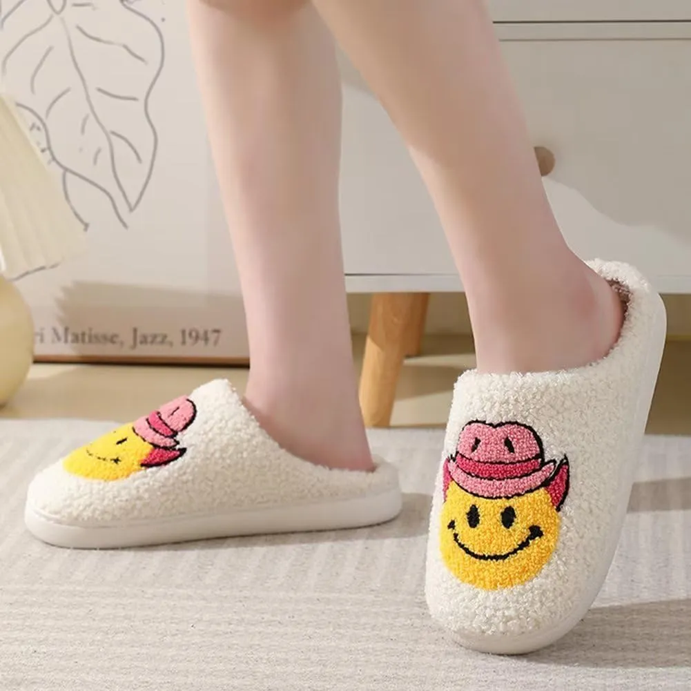 KEYUSHOP Happy Face Slippers for Kids Smile Face House Slippers Soft Plush Warm Preppy Slipper Anti-Slip Winter Fuzzy House Shoes for Toddler Girls