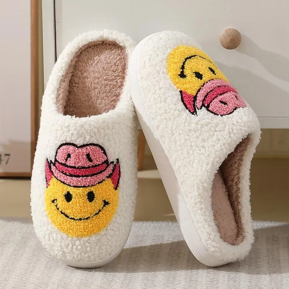 KEYUSHOP Happy Face Slippers for Kids Smile Face House Slippers Soft Plush Warm Preppy Slipper Anti-Slip Winter Fuzzy House Shoes for Toddler Girls