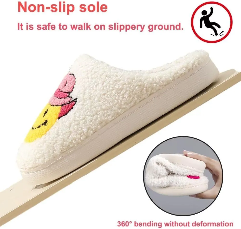 KEYUSHOP Happy Face Slippers for Kids Smile Face House Slippers Soft Plush Warm Preppy Slipper Anti-Slip Winter Fuzzy House Shoes for Toddler Girls