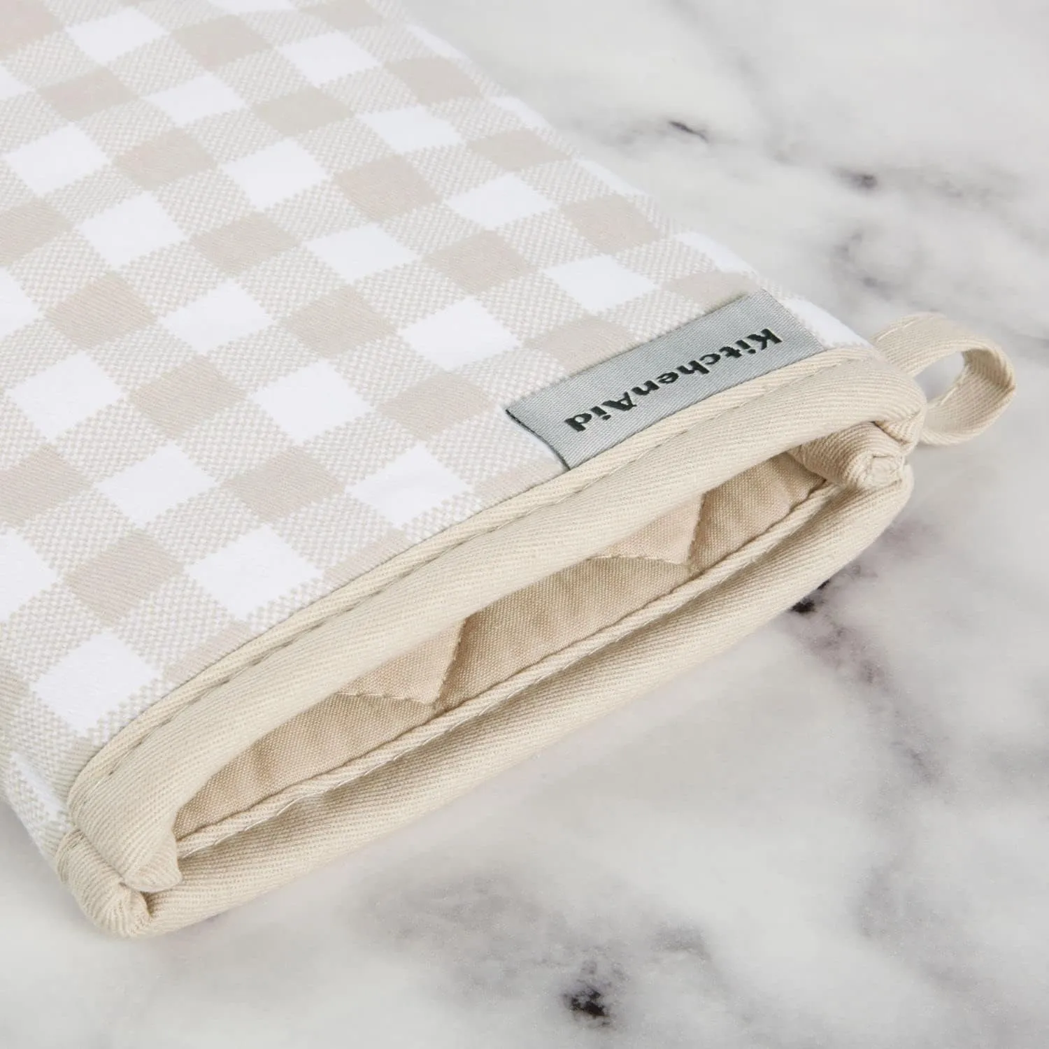 KitchenAid Gingham Oven Mitt 2-Pack Set, Milkshake, 7"x13"