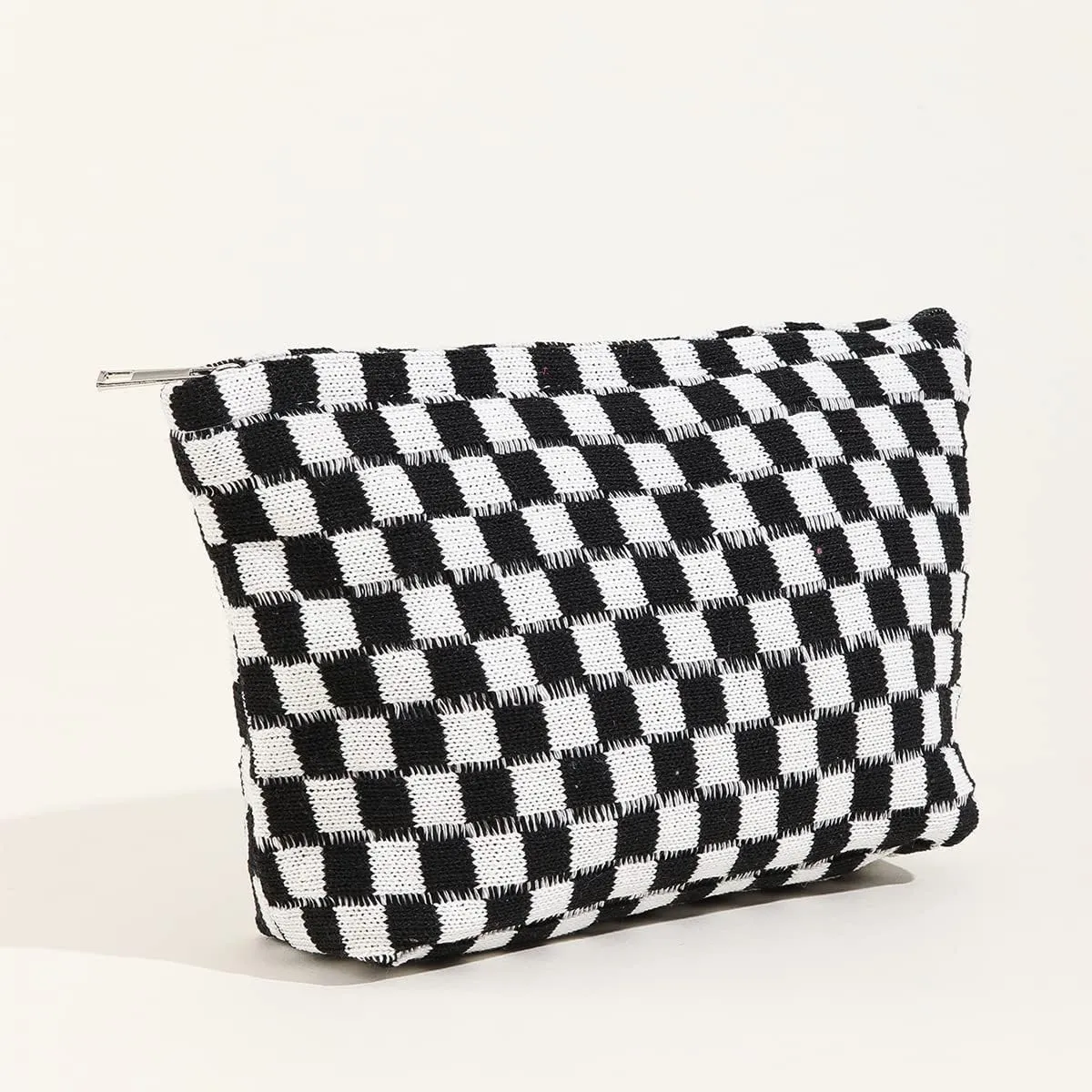 KOTORA 3 Pieces Makeup Bag Large Small Checkered Cosmetic Bag Capacity Canvas Travel Toiletry Bag Organizer Cute Makeup Brushes Aesthetic Accessories Storage Bag for Women (Black)