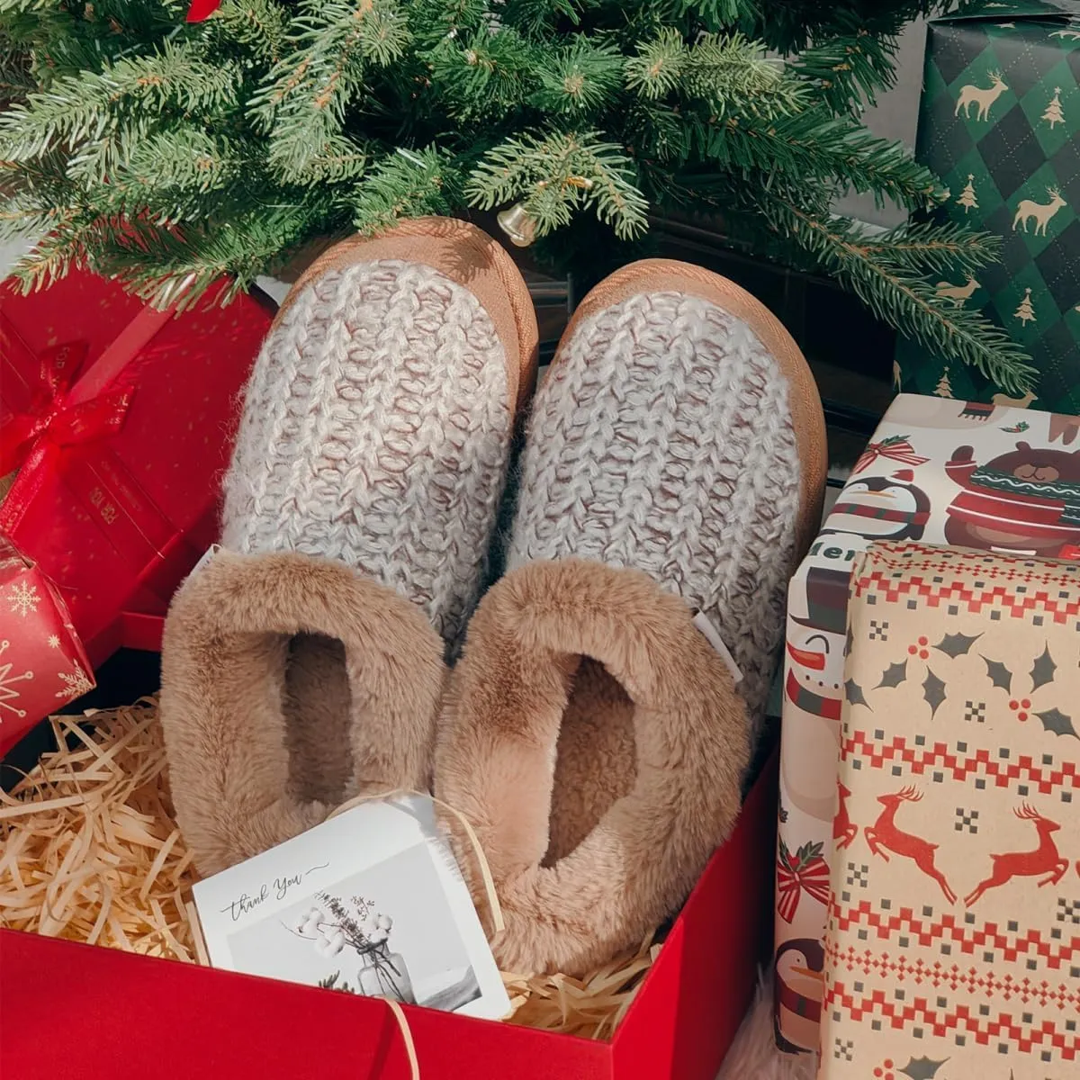KuaiLu House Slippers for Women Comfortable Memory Foam Plaid Slipper Ladies Warm Fuzzy Plush Fur Lined Winter Home Shoes Orthotic Plantar Fasciitis Arch Support Indoor Outdoor