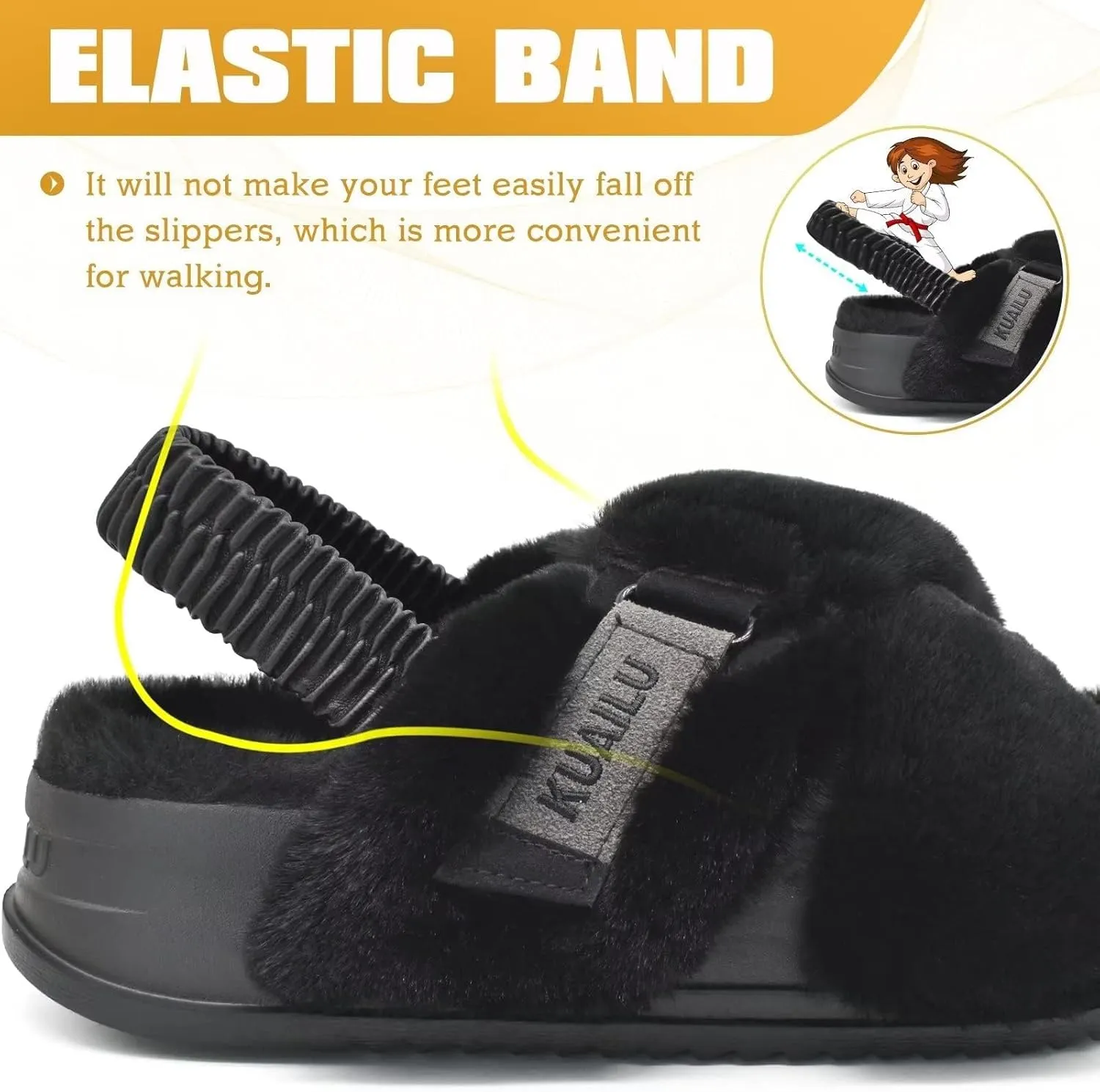 KuaiLu Womens Fuzzy Criss Cross Band Platform Slippers Arch Support Furry Faux Fur Ladies Open Toe Cozy Soft Plush Fleece Comfy House Shoes Sandals