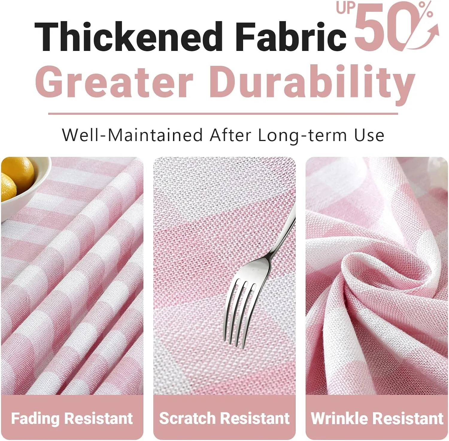 Laolitou Pink Checkered Tablecloth Rectangle Washable Buffalo Plaid Table Cloth with Tassel Cotton Linen Gingham Table Cover for Dining Room, Pink, Rectangle, 55''x120'', 10-12 Seats