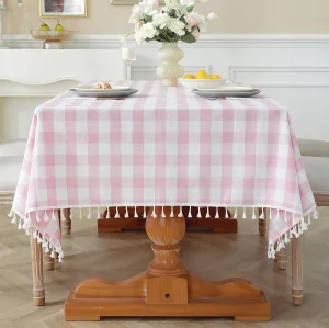 Laolitou Pink Checkered Tablecloth Rectangle Washable Buffalo Plaid Table Cloth with Tassel Cotton Linen Gingham Table Cover for Dining Room, Pink, Rectangle, 55''x120'', 10-12 Seats