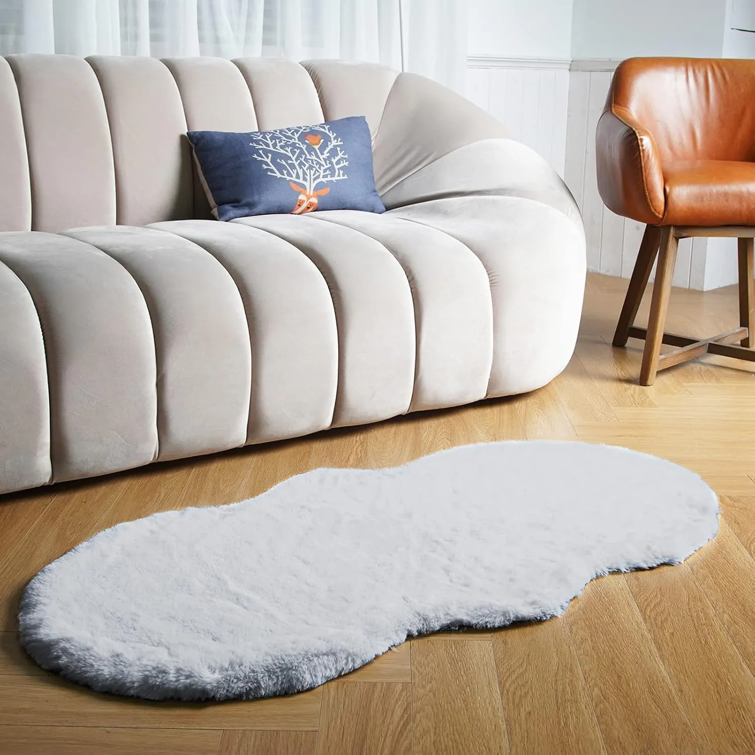 Latepis Accent 2x4 Grey Furry Washable Faux Fur Fluffy Shag Plush Shaggy Soft Rabbit Sheepskin Rug for Playroom, Sofa, Bedroom, Nursery Room