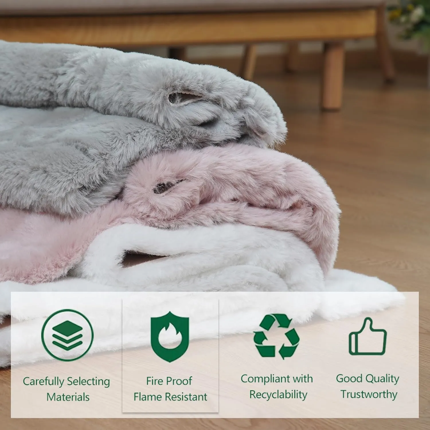 Latepis Accent 2x4 Grey Furry Washable Faux Fur Fluffy Shag Plush Shaggy Soft Rabbit Sheepskin Rug for Playroom, Sofa, Bedroom, Nursery Room