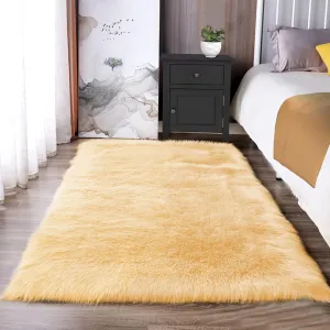 Latepis Yellow Fur Rug - 3x4 Faux Sheepskin Shag Fluffy Rug for Bedroom, Rectangle