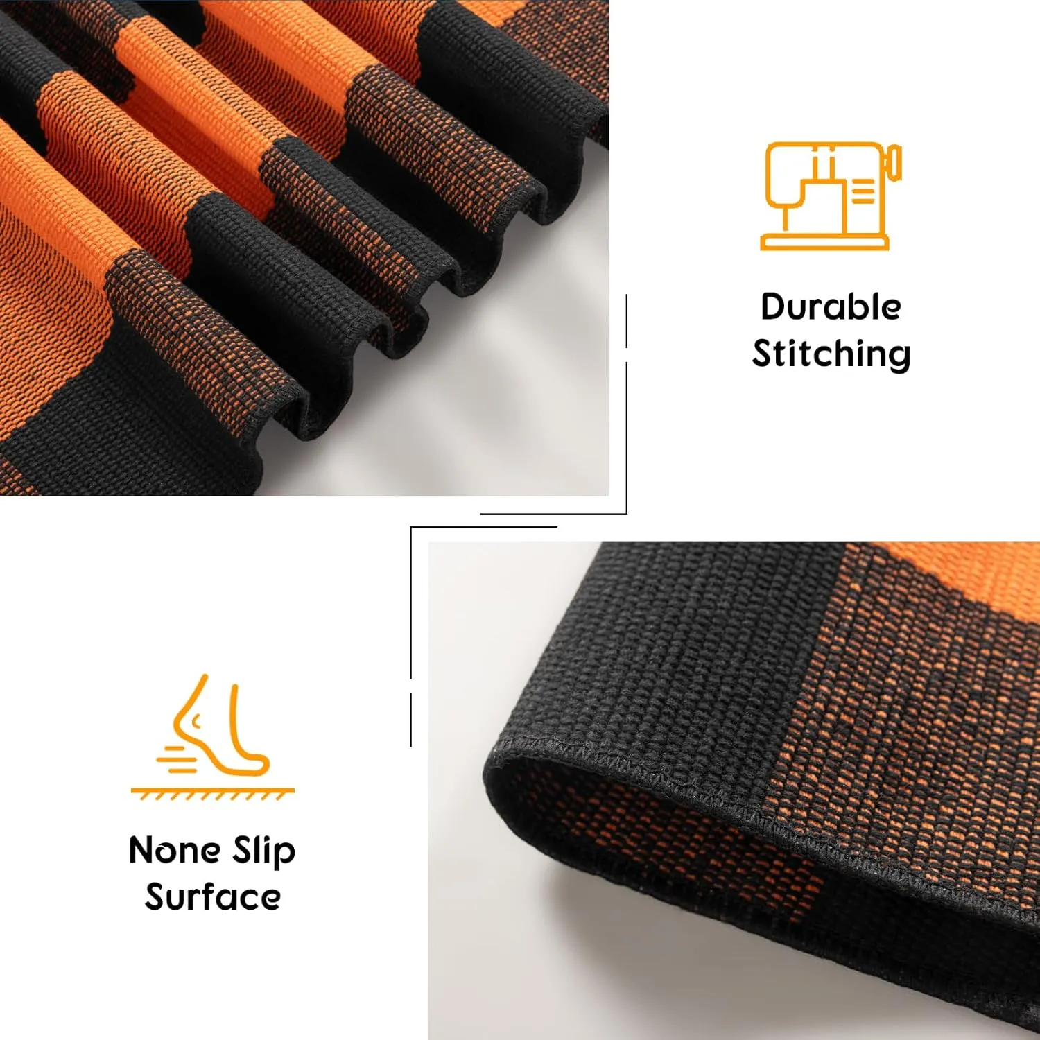 LBRO2M Outdoor Rug 27.5" X 43" Polypropylene Hand-Woven Plaid Porch Rug Machine Washable Entry Rug for Home Entrance (Orange Black)