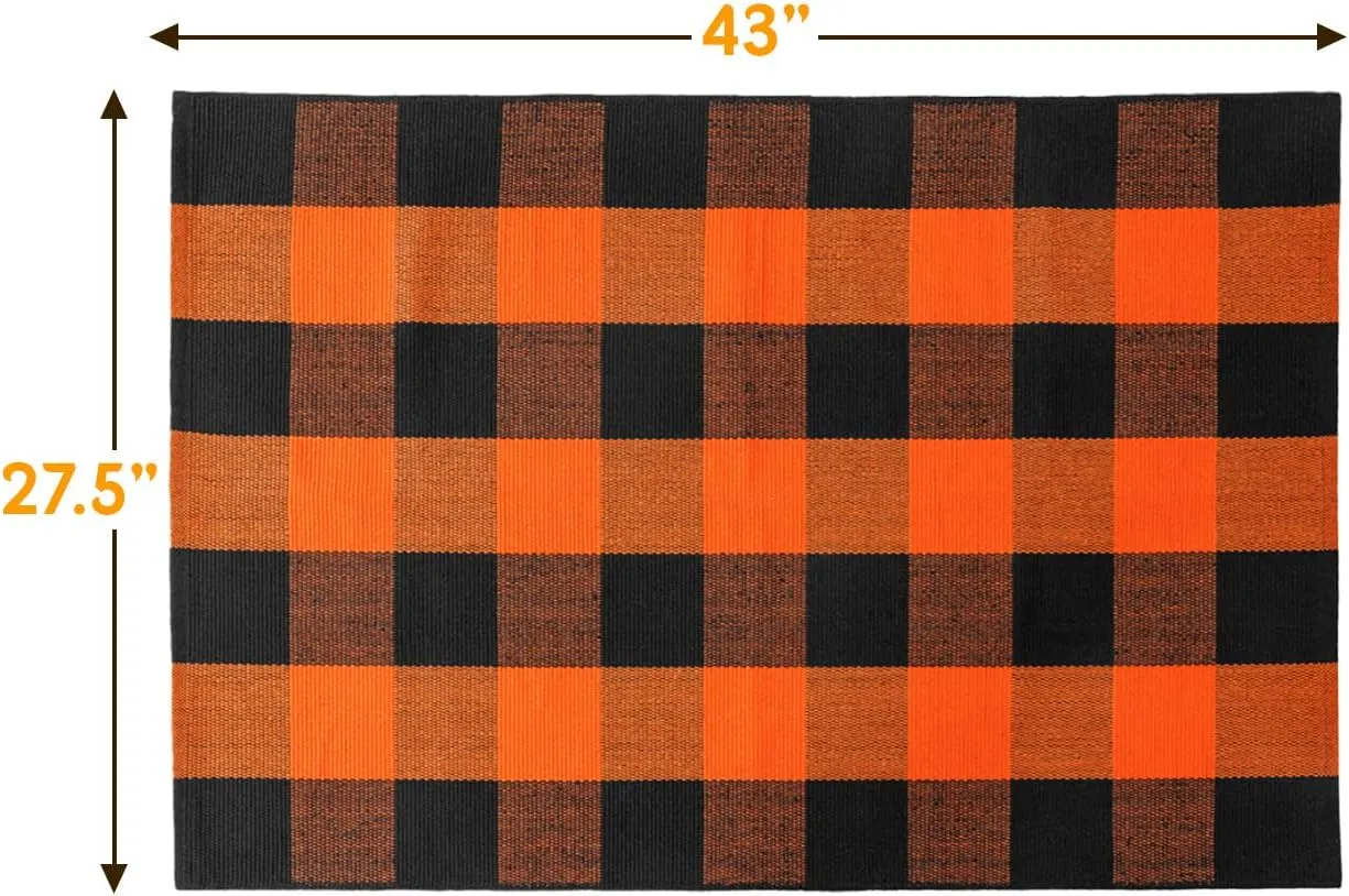 LBRO2M Outdoor Rug 27.5" X 43" Polypropylene Hand-Woven Plaid Porch Rug Machine Washable Entry Rug for Home Entrance (Orange Black)