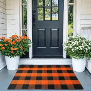 LBRO2M Outdoor Rug 27.5" X 43" Polypropylene Hand-Woven Plaid Porch Rug Machine Washable Entry Rug for Home Entrance (Orange Black)