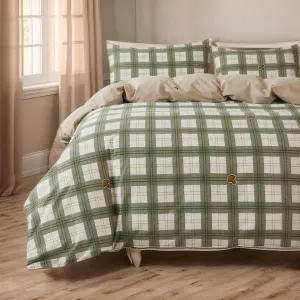 Lemfux Gingham Duvet Cover Queen 3 Pieces Cotton Sage Green Gingham Checkered Duvet Covers Girls Boys Light Green Plaid 1 x Queen Duvet Cover 90" x 90'' and 2 x Standard Pillowcases 20" x 30"