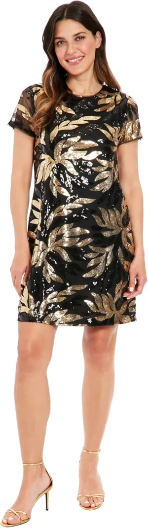 London Times Women's Sequin T-Shirt Dress