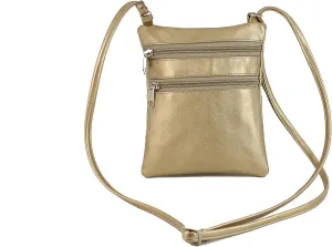 LONI Womens Funky Small Flat Shoulder/Cross-Body Faux Leather Metallic Gold or Silver Bag