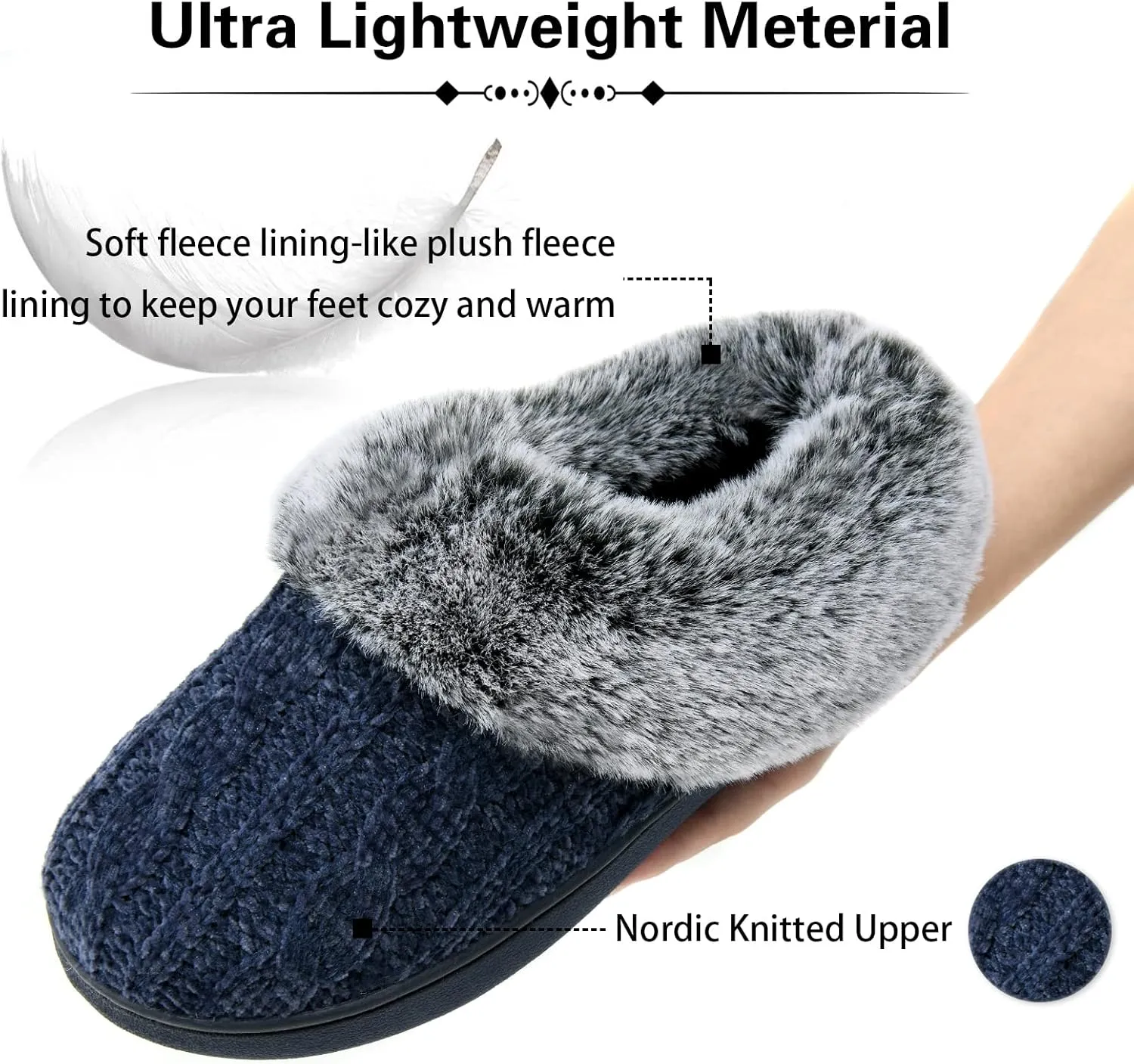 LORDFON Womens Winter House Slippers Memory Foam，Warm Closed Back Indoor Slippers For Women With Soft Faux Fur Plush Collar,Cozy Ladies Slip-on bedroom Home Slippers Non-Slip