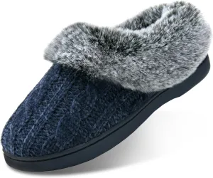 LORDFON Womens Winter House Slippers Memory Foam，Warm Closed Back Indoor Slippers For Women With Soft Faux Fur Plush Collar,Cozy Ladies Slip-on bedroom Home Slippers Non-Slip