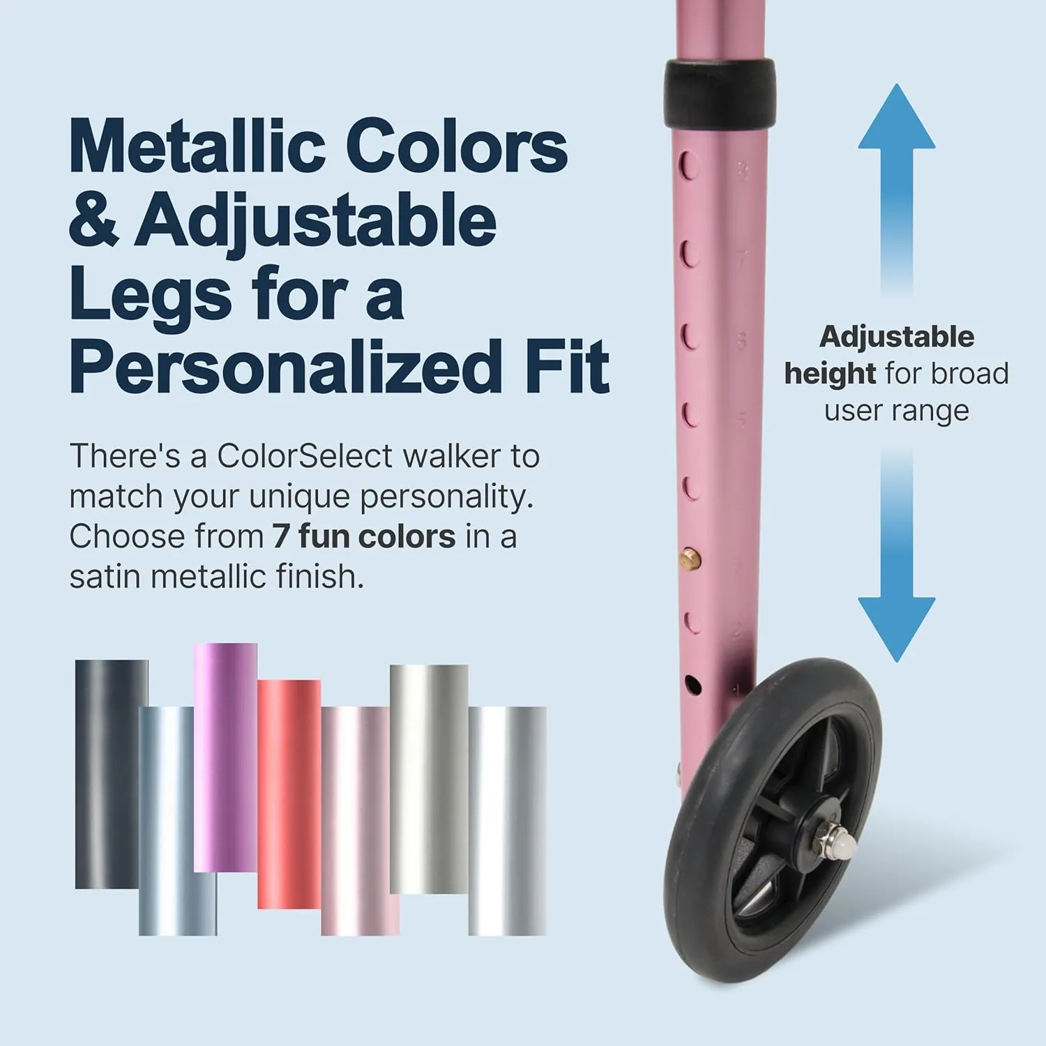 Lumex ColorSelect Walkers for Seniors, Rolling & Folding Adult Walker with Wheels, Pink