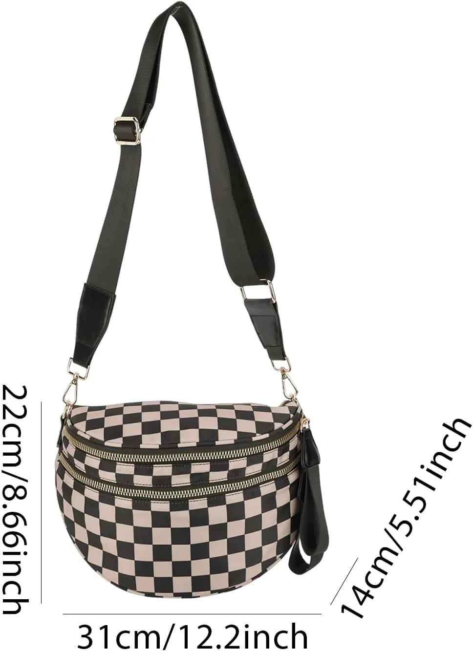 Lushandy Checkered Crossbody Bags for Women, Bum Bag Nylon Checkered Shoulder Bag Large Hobo Crossbody Purse for Travel