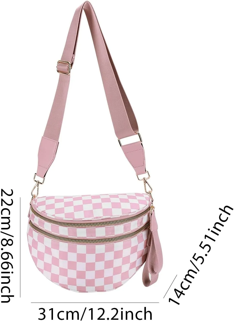 Lushandy Checkered Crossbody Bags for Women, Bum Bag Nylon Checkered Shoulder Bag Large Hobo Crossbody Purse for Travel