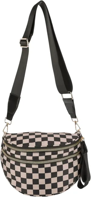 Lushandy Checkered Crossbody Bags for Women, Bum Bag Nylon Checkered Shoulder Bag Large Hobo Crossbody Purse for Travel