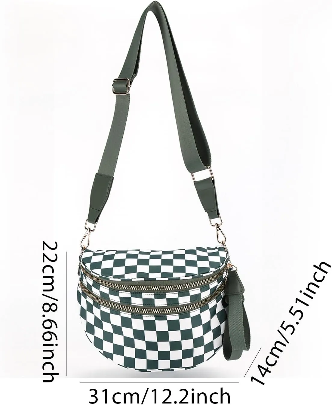 Lushandy Checkered Crossbody Bags for Women, Bum Bag Nylon Checkered Shoulder Bag Large Hobo Crossbody Purse for Travel