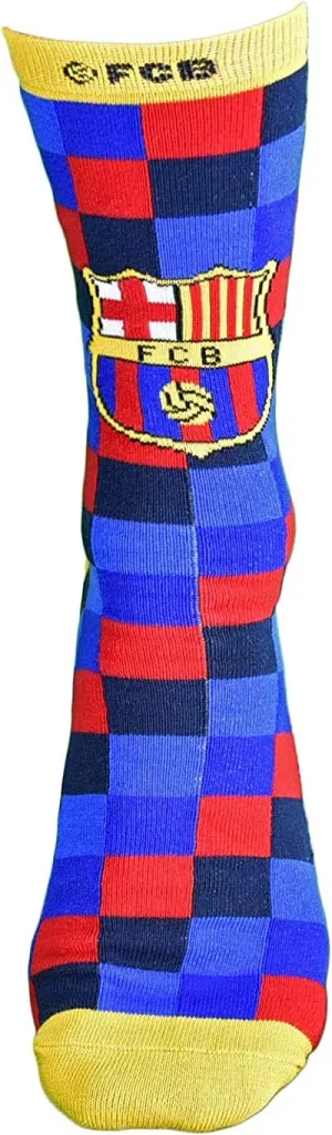Maccabi Official Pair of FC Barcelona Checkered Knit Socks With Logo, Size 9-13