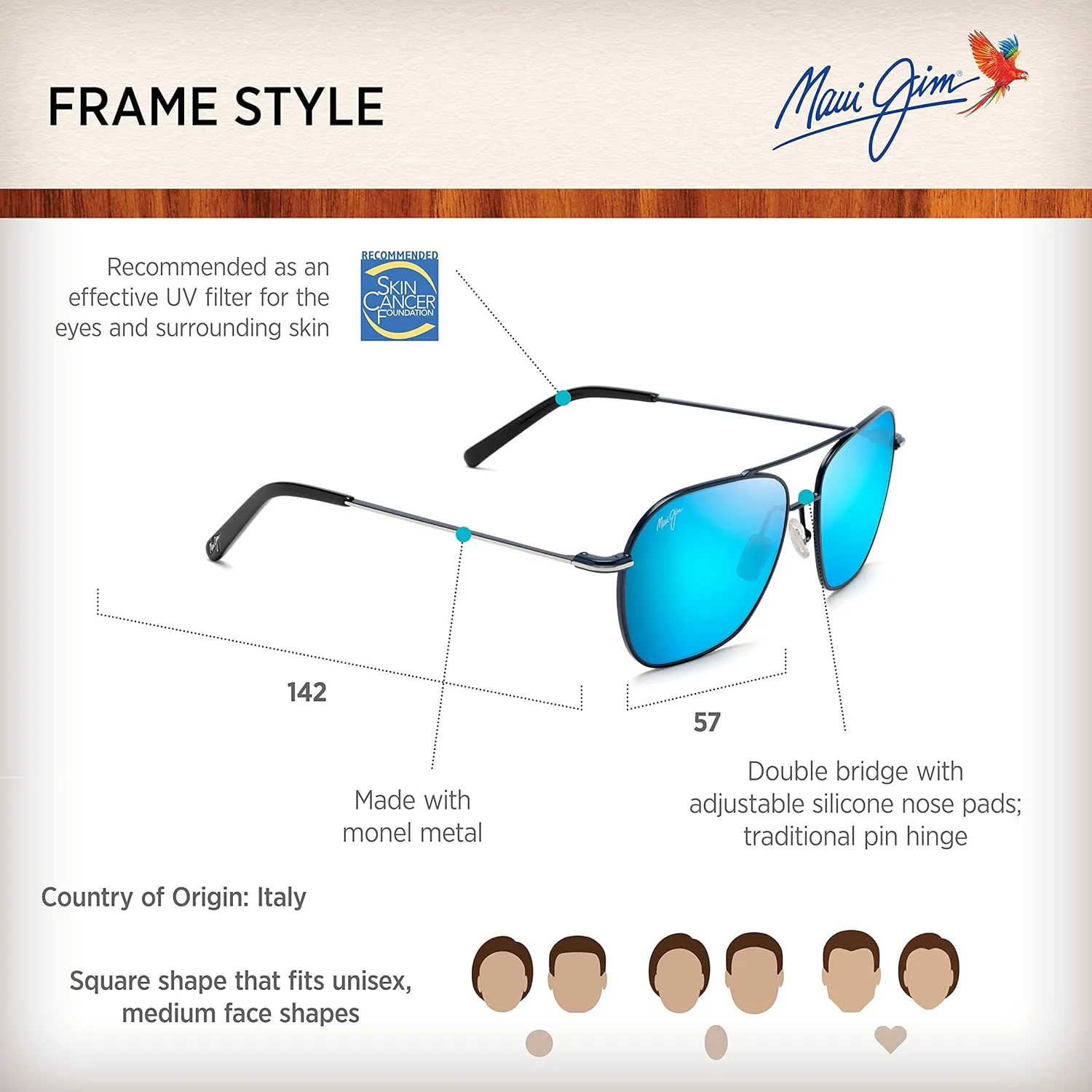 Maui Jim Men's and Women's Mano Polarized Aviator Sunglasses