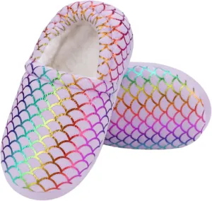 MEJORMEN Girls Mermaid House Slippers Cozy Plush Anti-Skid Indoor Outdoor House Shoes Glitter Bedroom Slippers for Toddler Kid
