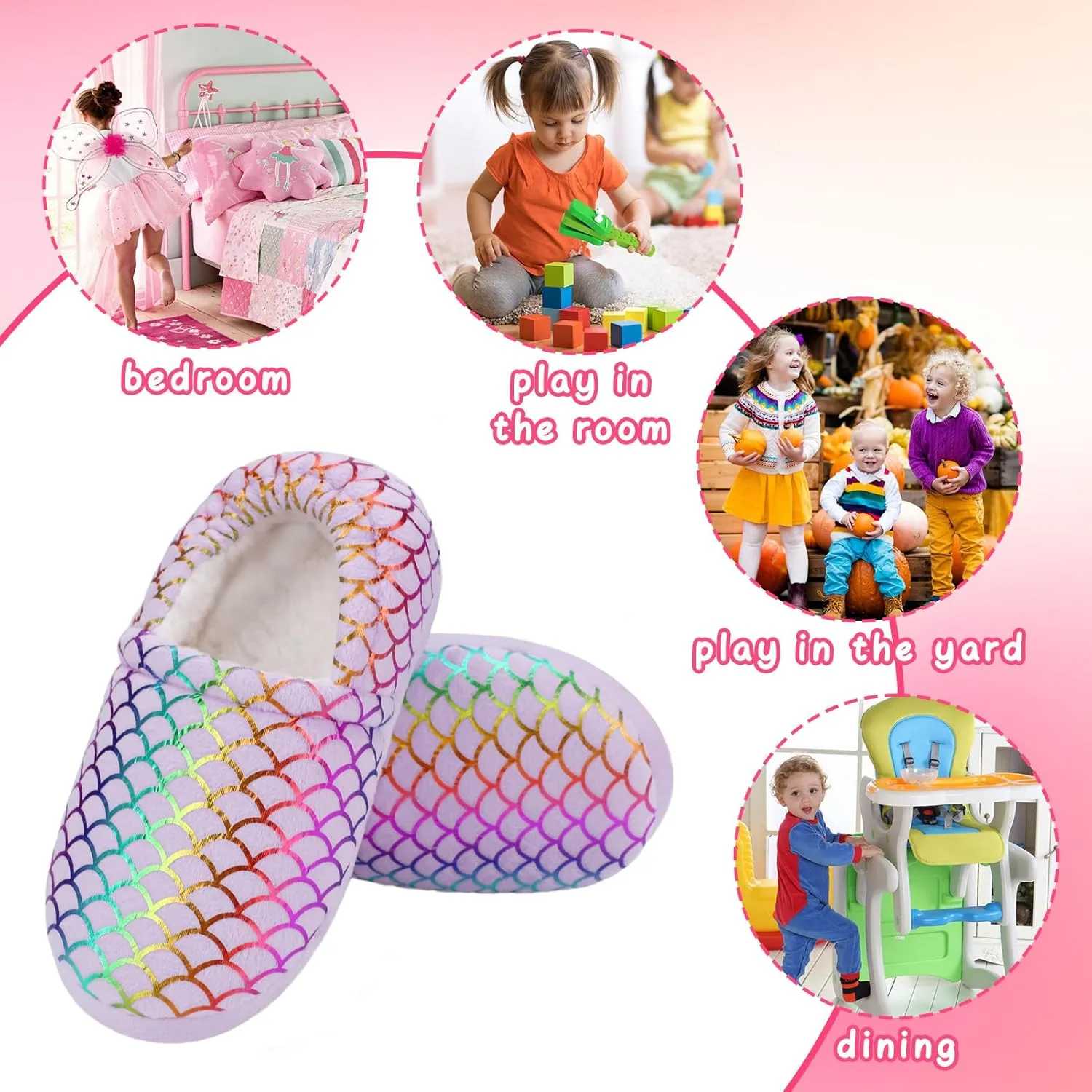 MEJORMEN Girls Mermaid House Slippers Cozy Plush Anti-Skid Indoor Outdoor House Shoes Glitter Bedroom Slippers for Toddler Kid