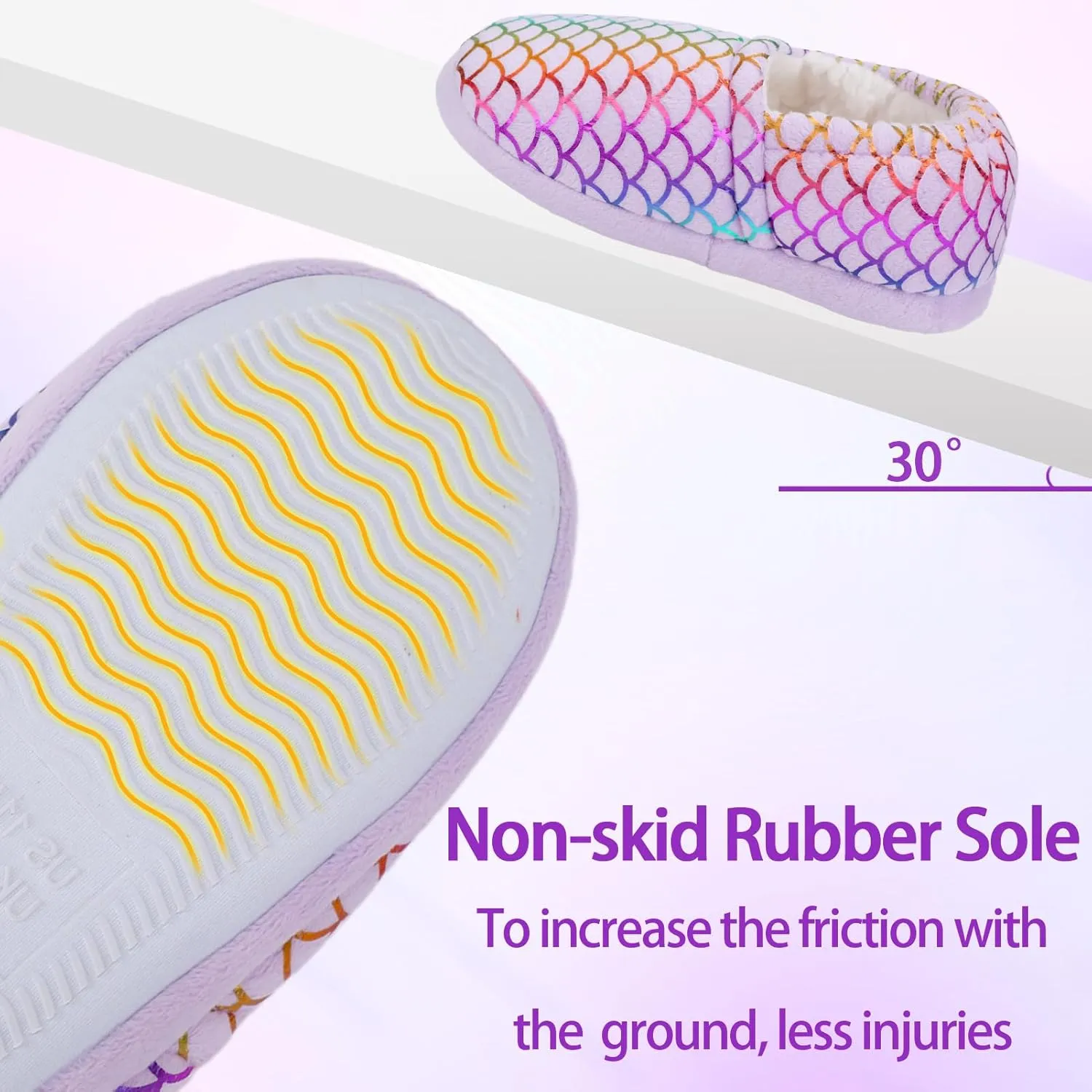 MEJORMEN Girls Mermaid House Slippers Cozy Plush Anti-Skid Indoor Outdoor House Shoes Glitter Bedroom Slippers for Toddler Kid