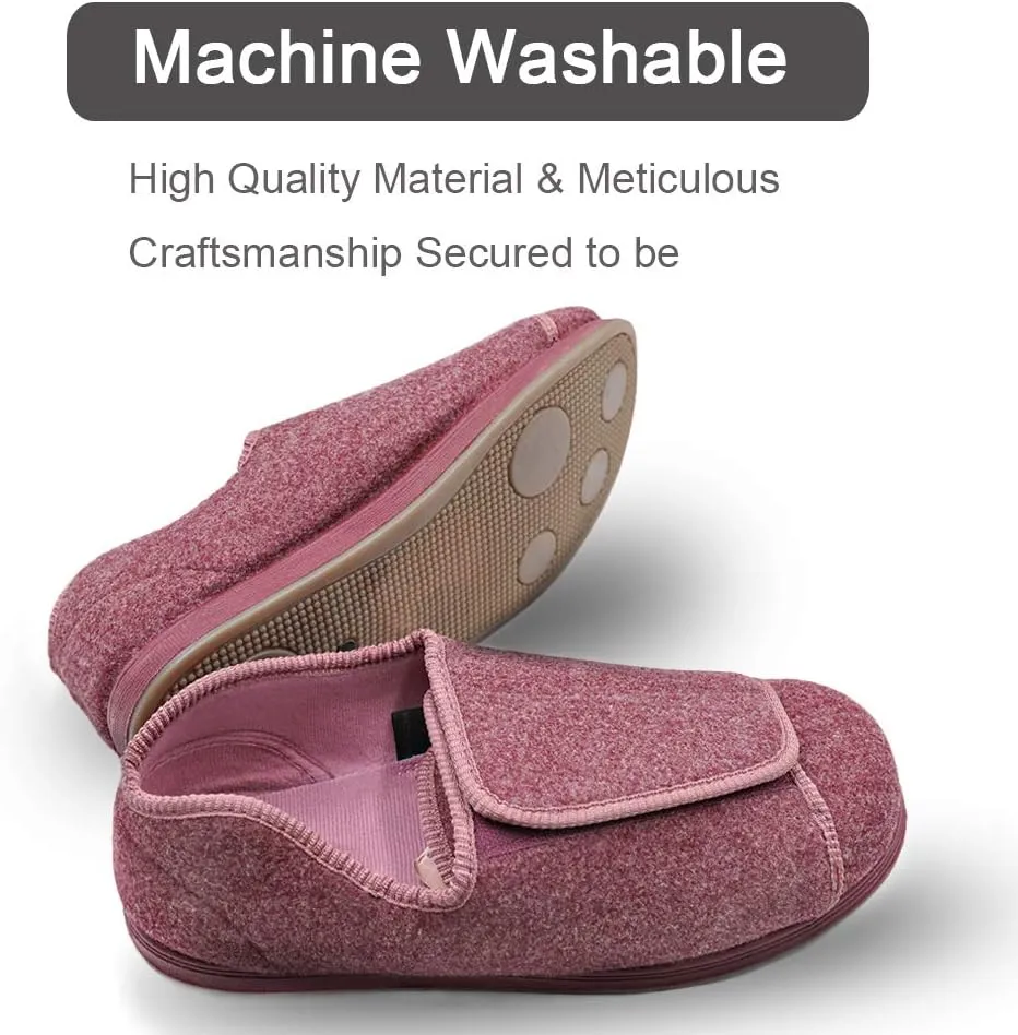 MEJORMEN Womens Diabetic Edema Slippers with Adjustable Closures Wide Width House Diabetes Strap Footwear Comfortable Orthopedic Shoes Easy On Off for Elderly Wide Swollen Feet Arthritis