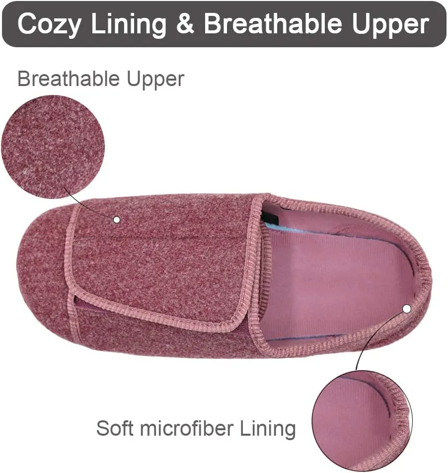 MEJORMEN Womens Diabetic Edema Slippers with Adjustable Closures Wide Width House Diabetes Strap Footwear Comfortable Orthopedic Shoes Easy On Off for Elderly Wide Swollen Feet Arthritis