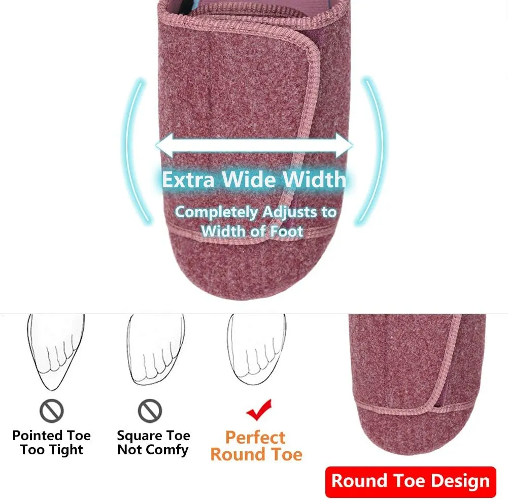 MEJORMEN Womens Diabetic Edema Slippers with Adjustable Closures Wide Width House Diabetes Strap Footwear Comfortable Orthopedic Shoes Easy On Off for Elderly Wide Swollen Feet Arthritis