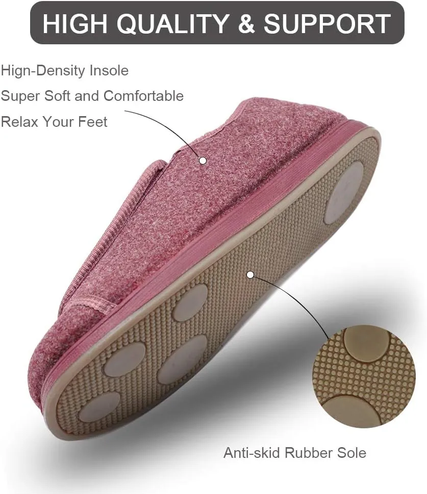 MEJORMEN Womens Diabetic Edema Slippers with Adjustable Closures Wide Width House Diabetes Strap Footwear Comfortable Orthopedic Shoes Easy On Off for Elderly Wide Swollen Feet Arthritis