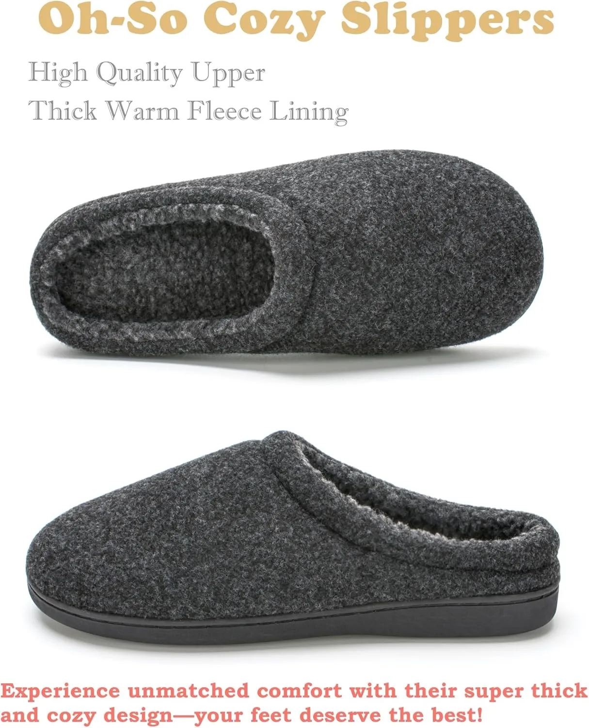 Memory Foam House Slippers for Men Indoor Outdoor Non-Slip Rubber Soles with Fuzzy Plush Lining