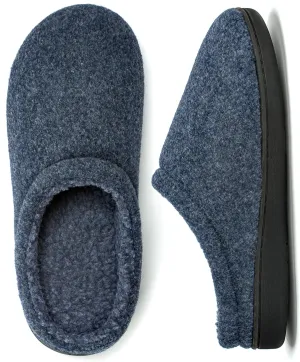 Memory Foam House Slippers for Men Indoor Outdoor Non-Slip Rubber Soles with Fuzzy Plush Lining