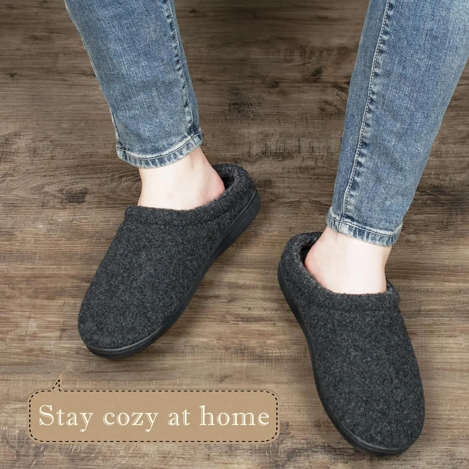 Memory Foam House Slippers for Men Indoor Outdoor Non-Slip Rubber Soles with Fuzzy Plush Lining