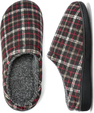 Memory Foam House Slippers for Men Indoor Outdoor Non-Slip Rubber Soles with Fuzzy Plush Lining