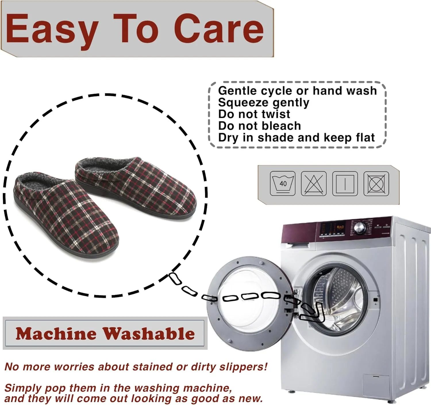 Memory Foam House Slippers for Men Indoor Outdoor Non-Slip Rubber Soles with Fuzzy Plush Lining