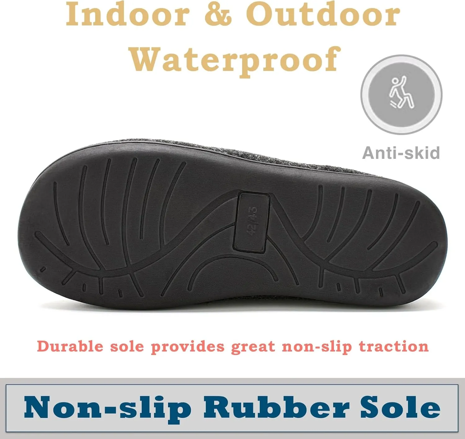 Memory Foam House Slippers for Men Indoor Outdoor Non-Slip Rubber Soles with Fuzzy Plush Lining