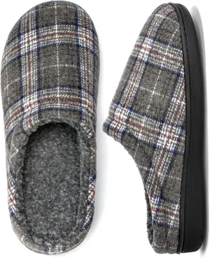 Memory Foam House Slippers for Men Indoor Outdoor Non-Slip Rubber Soles with Fuzzy Plush Lining