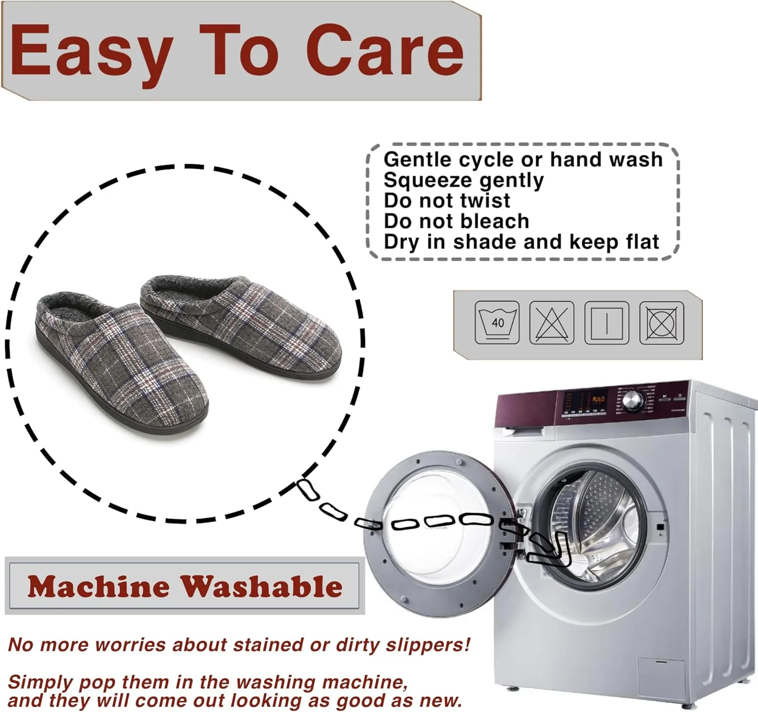 Memory Foam House Slippers for Men Indoor Outdoor Non-Slip Rubber Soles with Fuzzy Plush Lining