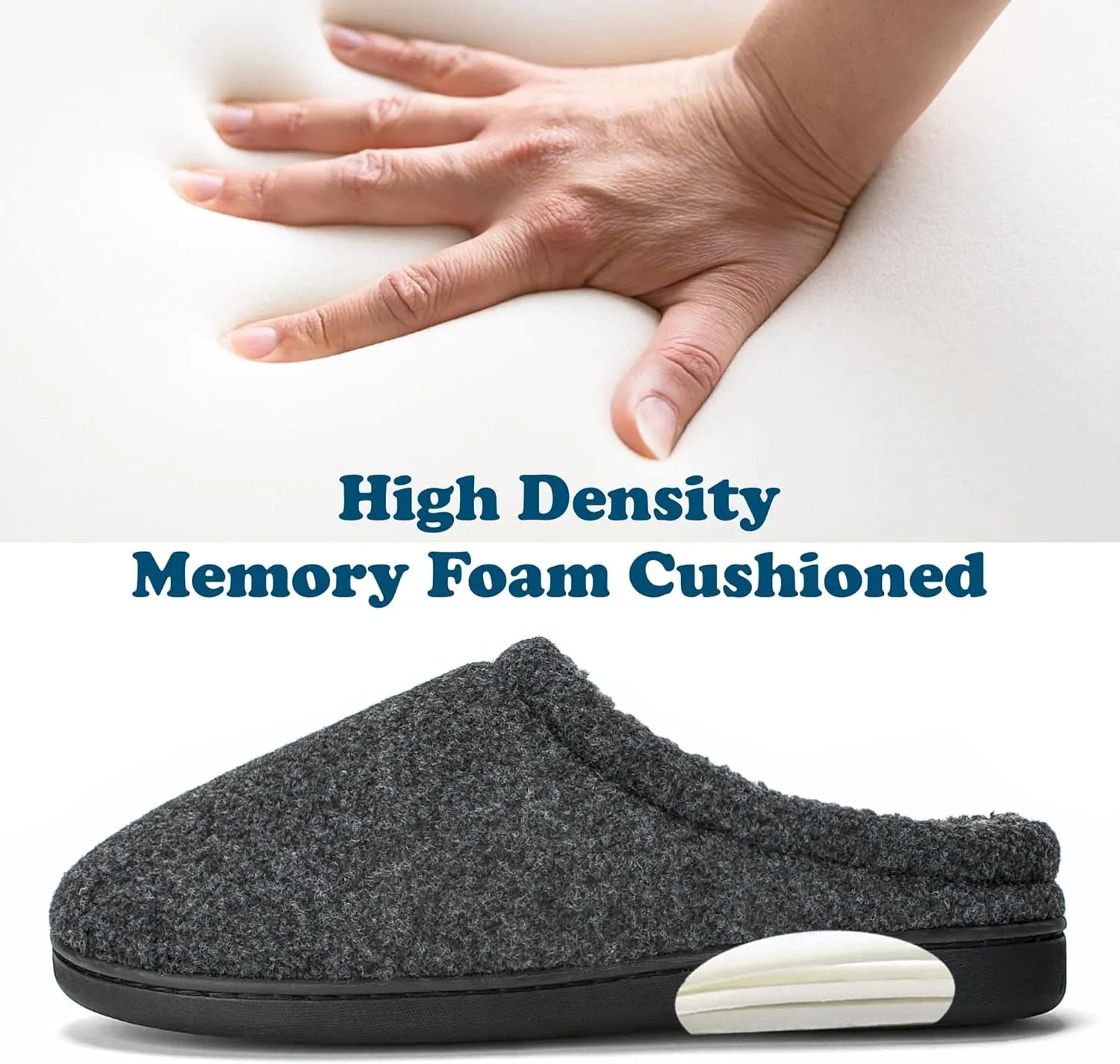 Memory Foam House Slippers for Men Indoor Outdoor Non-Slip Rubber Soles with Fuzzy Plush Lining