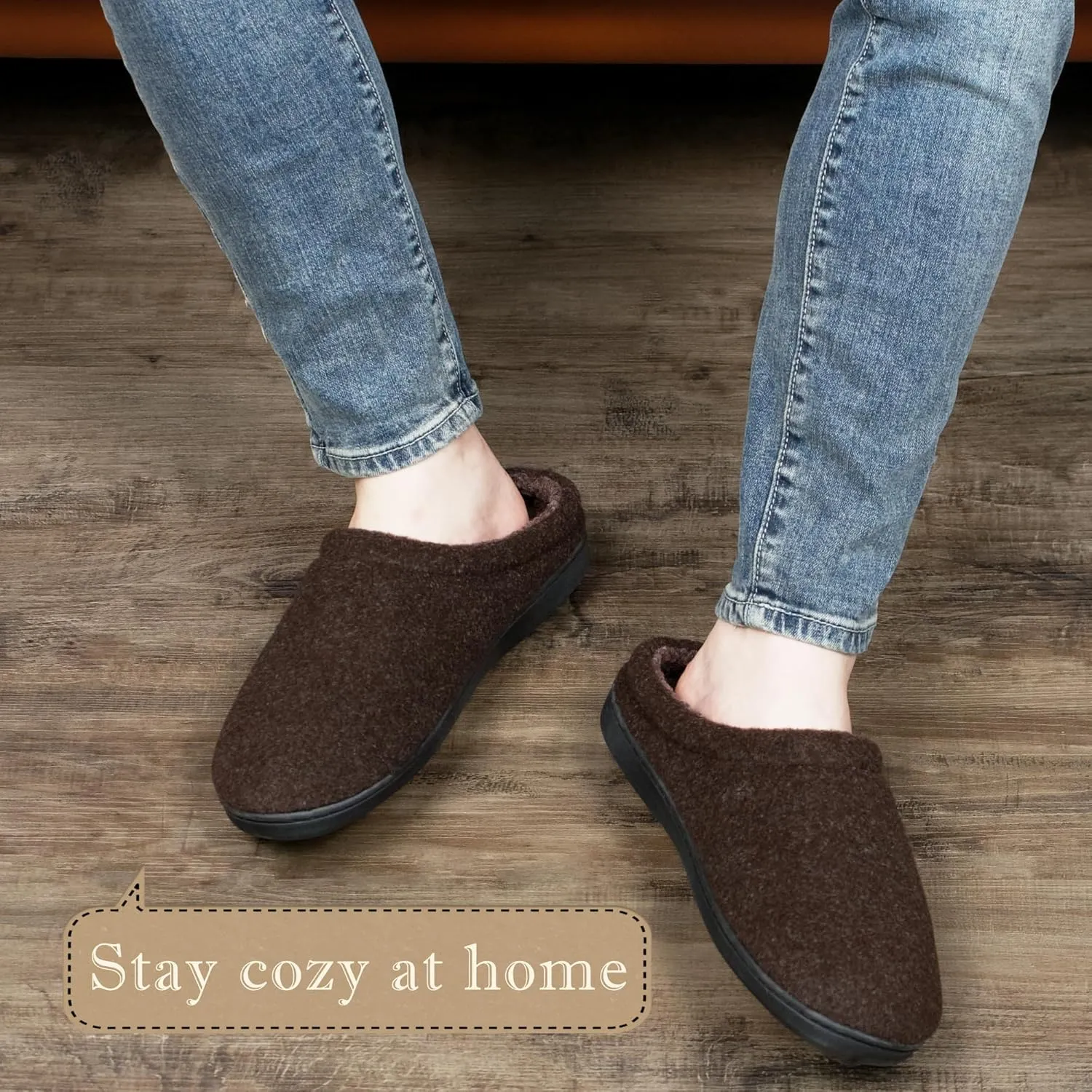 Memory Foam House Slippers for Men Indoor Outdoor Non-Slip Rubber Soles with Fuzzy Plush Lining