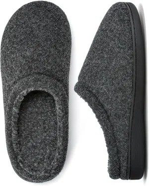 Memory Foam House Slippers for Men Indoor Outdoor Non-Slip Rubber Soles with Fuzzy Plush Lining