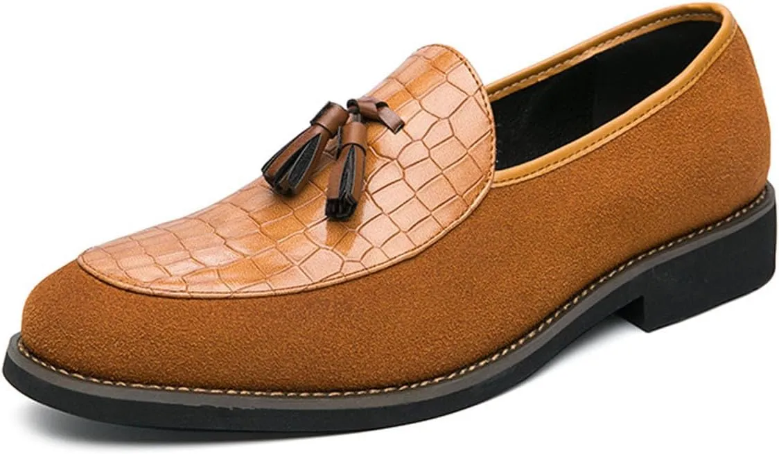 Men Suede Splicing Printed Tassel Penny Loafers Retro Luxury Low Heeled Fashion Slip On Flats Tassel Dress Shoes Comfort Non-Slip Business Formal Wedding Shoes